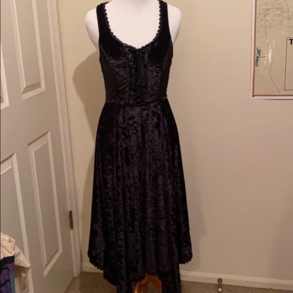 Black velvet corset handkerchief dress (Small)